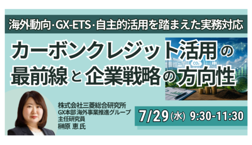 【戦略17分野「資源・エネルギー」】カーボンクレジットの調達・活用判断とグリーンウォッシュ回避－7月29日開催