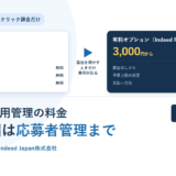 Airワーク 採用管理の基本機能0円（採用ホームページ作成・求人の作成管理・14ステータスの応募者管理）と、有料オプションのIndeed PLUSが3,000円からのクリック課金・請求書払いのみであることを並べたアイキャッチ