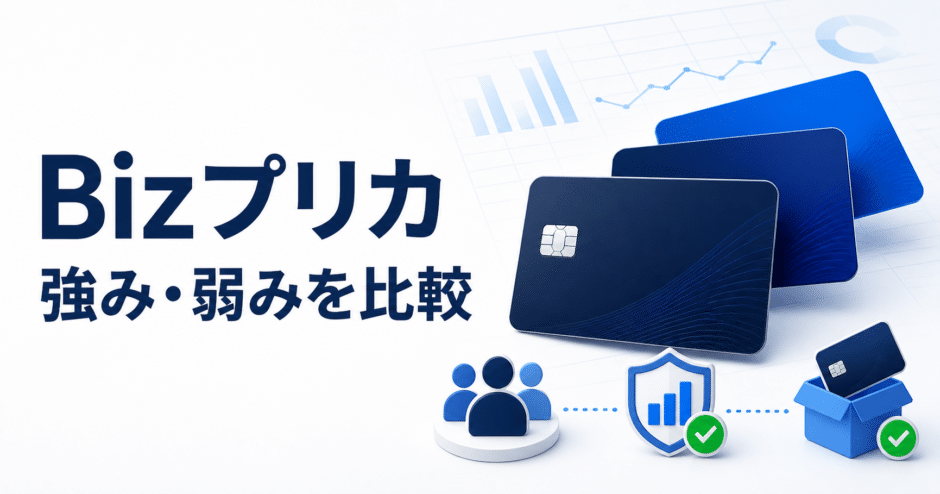 Bizプリカの料金・発行枚数・利用制限に関する強みと弱みを示すアイキャッチ