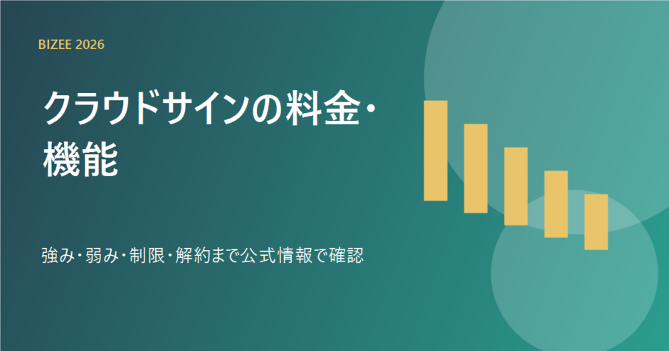クラウドサインの料金、機能、強み、弱み、解約を表す専用アイキャッチ