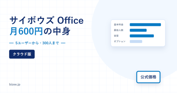 サイボウズ Office クラウド版の料金を解説するアイキャッチ。月600円、5ユーザーから、300人までの条件を並べた図