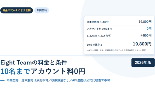Eight Teamの料金と条件｜10名までアカウント料0円、ただし年間契約で途中解約は原則不可【2026年】