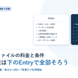 ホットプロファイルのEntryとSalesの2プランを並べたアイキャッチ画像。Entryに名刺データ化・名寄せなど6項目、SalesにEntryの全機能と商談プロセス管理など5項目が記載