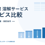 機密文書の溶解サービス5サービス比較のアイキャッチ。料金・箱の容量・契約条件を比べることを示し、大きさの違う5つの段ボール箱が並んでいる