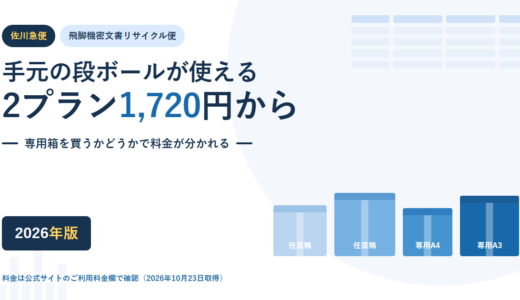佐川急便 飛脚機密文書リサイクル便の料金｜手元の段ボールが使える2プランと証明書の60日期限【2026年】