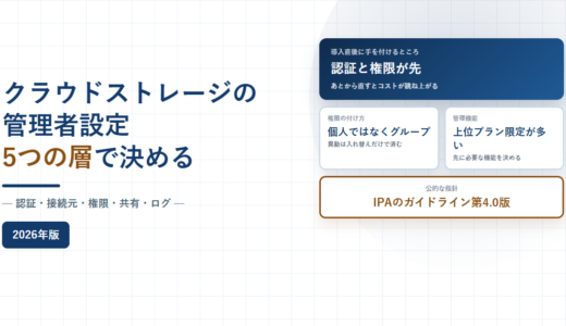 クラウドストレージの管理者設定とセキュリティ｜認証・接続元・権限・共有・記録の5層と、上位プラン限定の機能【2026年】