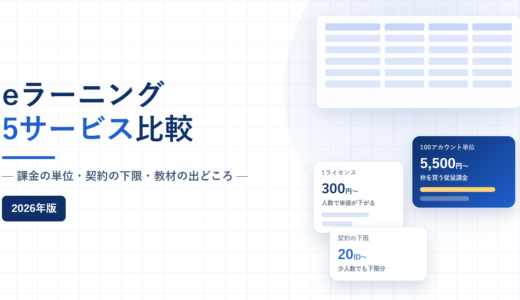 eラーニングシステム5サービスの課金単位と契約の下限を示した比較アイキャッチ