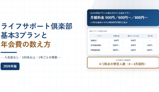 ライフサポート倶楽部の料金プランと契約条件｜基本3プラン・入会金なし・100名以上・年会費の人数基準【2026年】