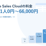 Salesforce Sales Cloudの6エディションの月額（0円から66,000円）を段階の棒で並べた2026年版のアイキャッチ画像