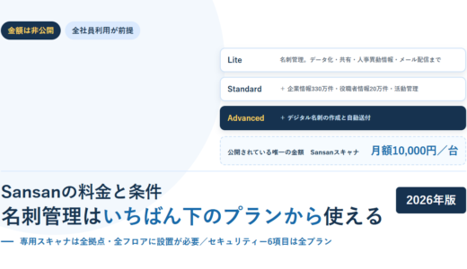 Sansanの料金と条件｜名刺管理はLiteから使える。公開されている金額はスキャナ月額10,000円だけ【2026年】