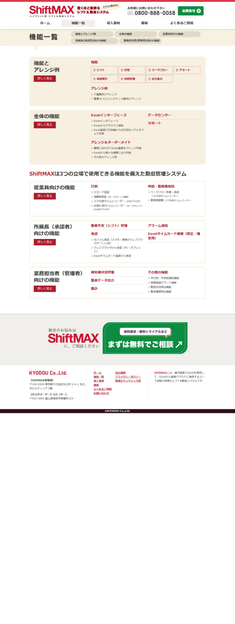 ShiftMAXの機能一覧ページの公式画面キャプチャ