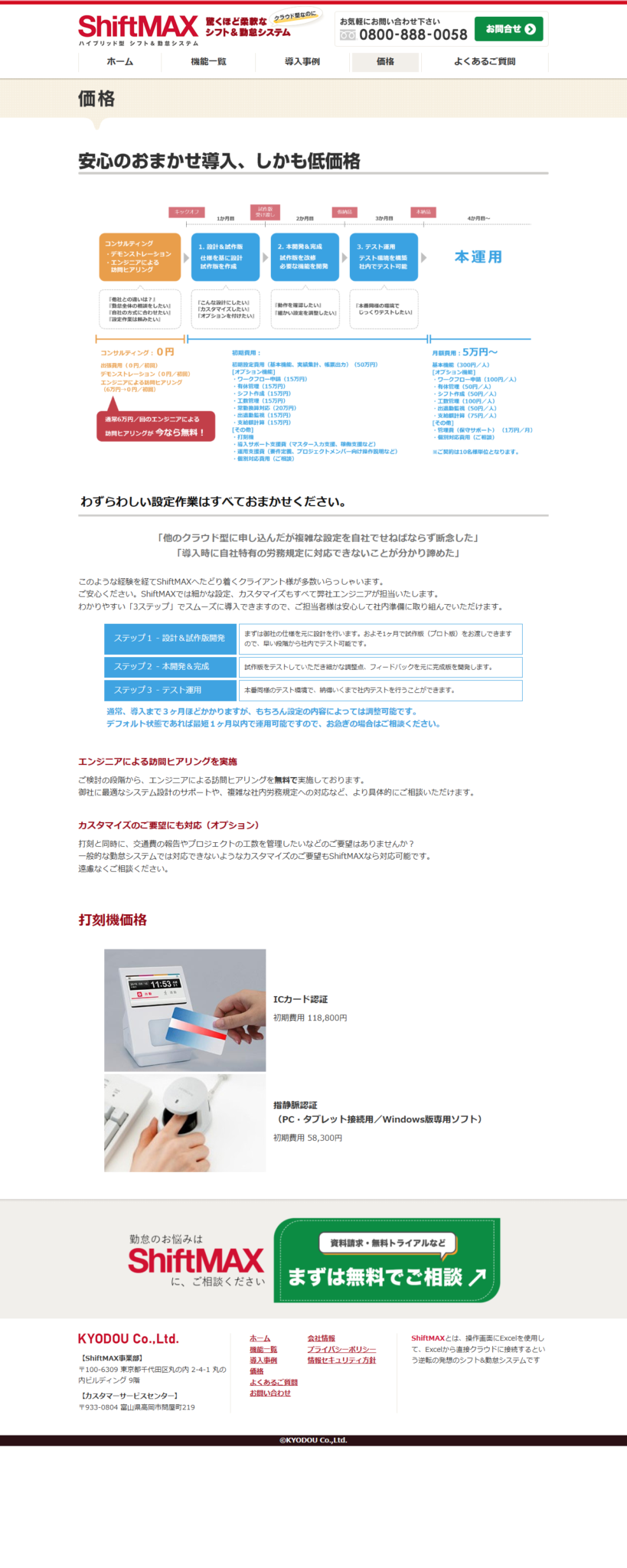 ShiftMAXの価格ページの公式画面キャプチャ