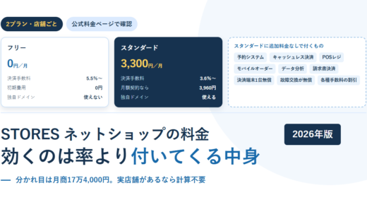 STORES ネットショップの料金｜フリーとスタンダードが入れ替わる月商と、付いてくる実店舗サービス【2026年】