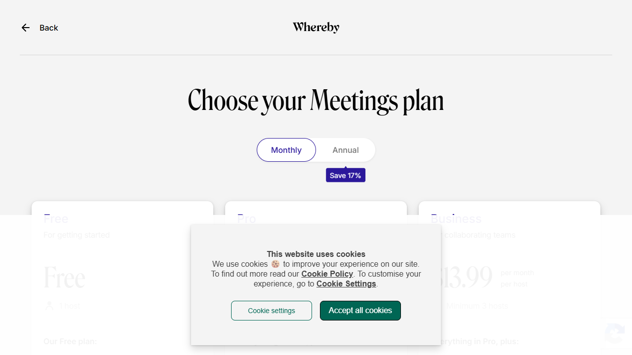 Whereby Meetings公式サイト（2026年8月29日確認）